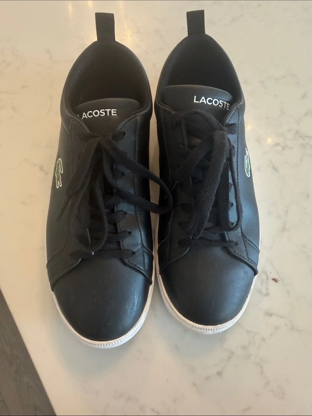 Lacoste Black Low-Top Leather Sneakers with Green Crocodile Logo